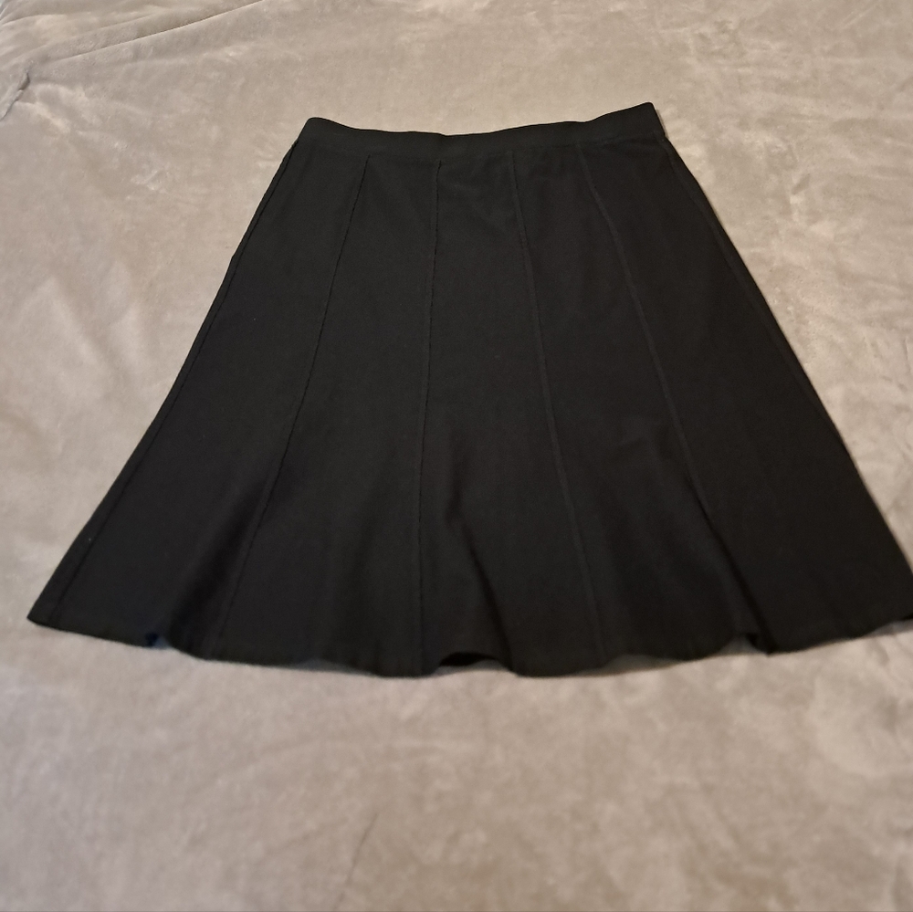 Eileen Fisher Washable Stretch Crepe A-Line Black Skirt Stretchy Waistband Sz. M